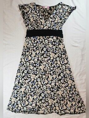 Volume One Womens Black & Multicolor Floral Short Flutter Sleeve Dress Size L